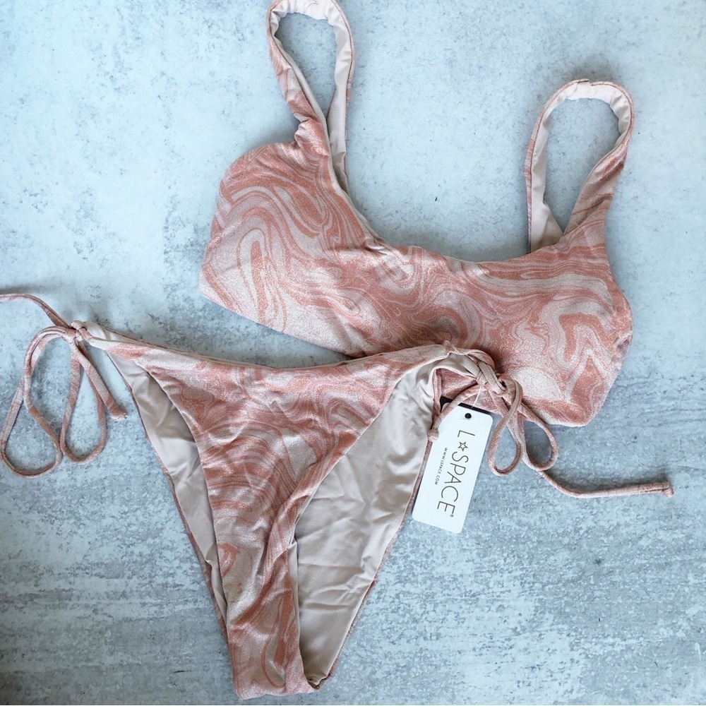 L Space Lizzie Top Bikini Set Shimmery Marble Swirl Pattern Size Medium